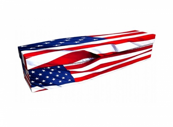 Cardboard Coffin with US flag picture