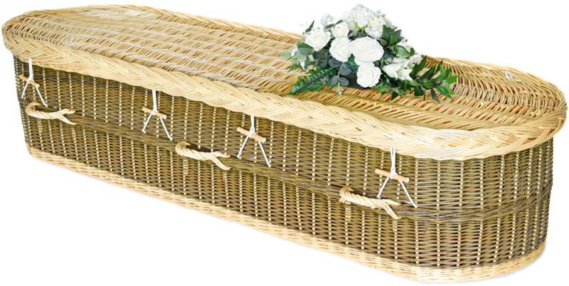 English Willow Round Coffin in Green & Light